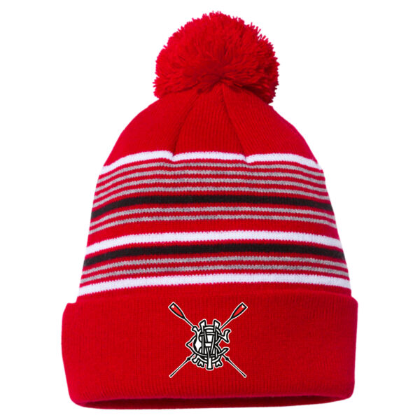 Sportsman - 12" Striped Pom-Pom Cuffed Beanie - Embroidered Logo Thumbnail